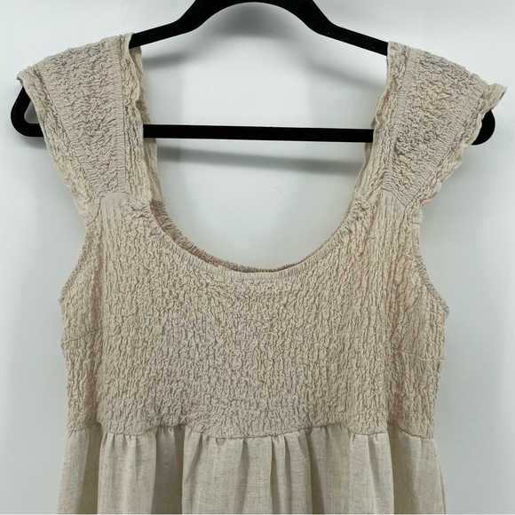 Umgee Smocked Dress Beige Linen Blend M - Picture 2 of 6